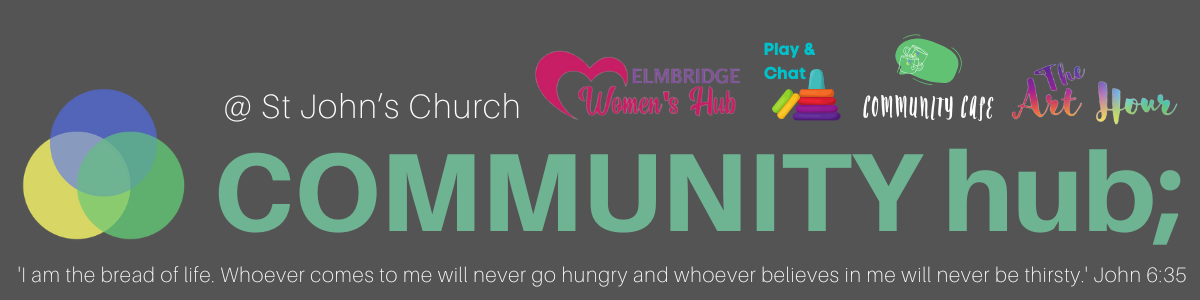 Community hub logos lined up as a title above the words Community Hub at St John's