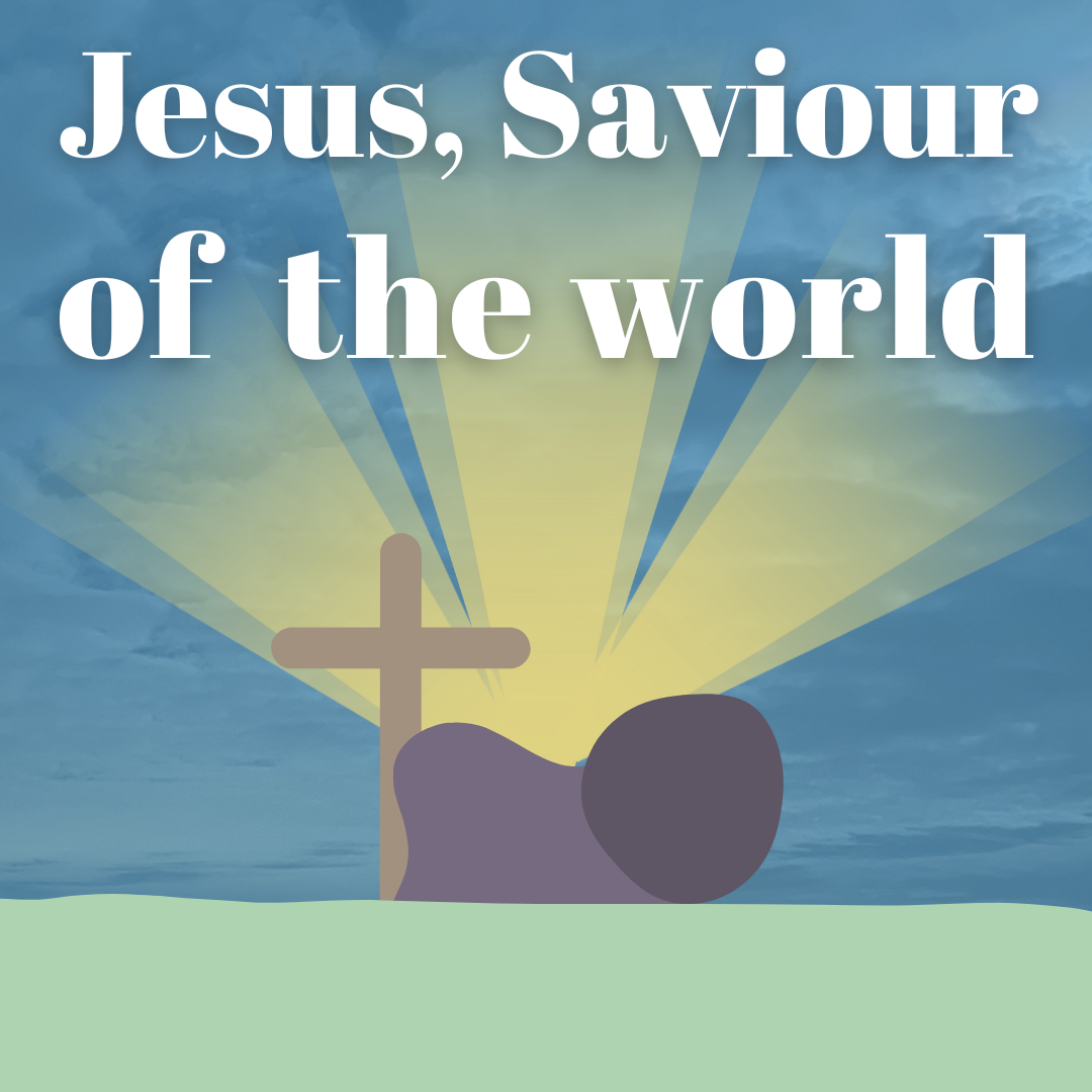 Easter 2025 graphic with a cross and tomb and light shining from it.
