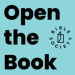 pale blue background with the Bible Society logo and the words Open the Book
